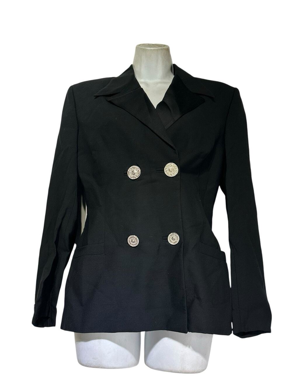 Gianni Versace Couture Women's Black Double Breasted Rhinestone Button Blazer